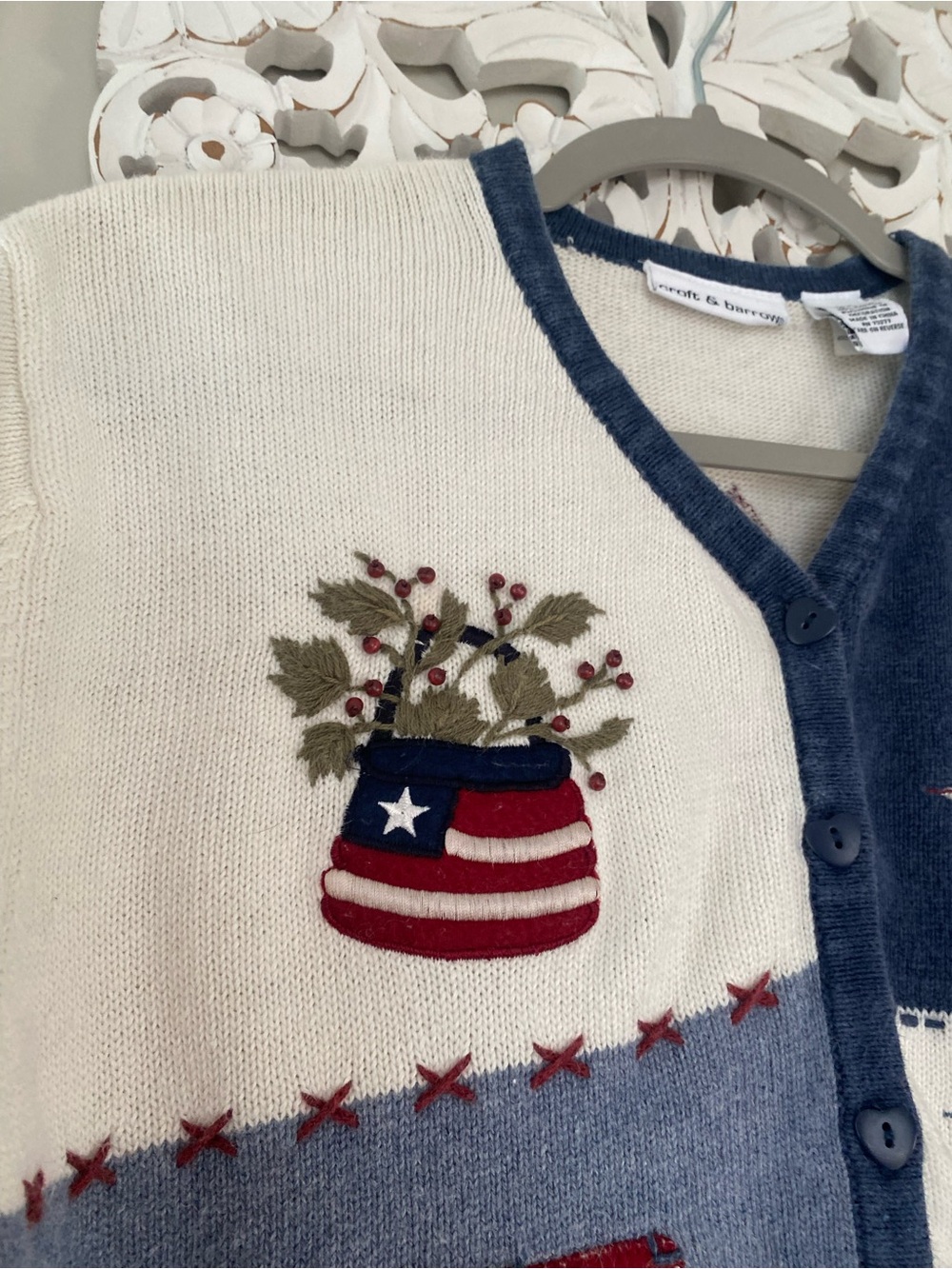 Vintage 90s Y2K Croft & Barrow Americana Patchwork Cardigan Vest Top L Patriotic - Picture 6 of 13